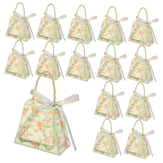 30 Pieces Mini Favor Boxes, Floral Trapezoid Candy Gift Box Small Treat Green