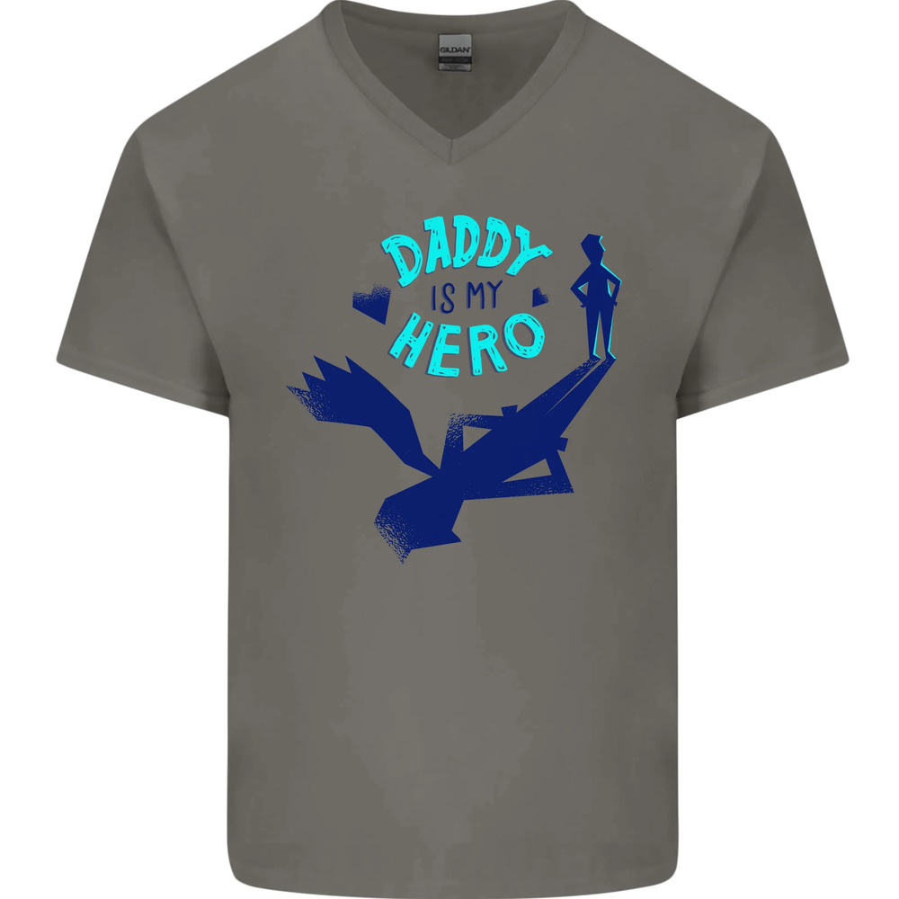 Funny Fathers Day Daddy is My Superhero Mens V-Neck Cotton T-Shirt-image