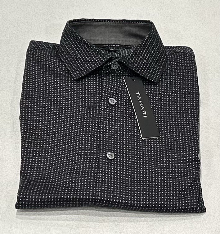 Tahari Men's Regular Fit Stretch Luxe Woven Dress Shirt, Black, Size S