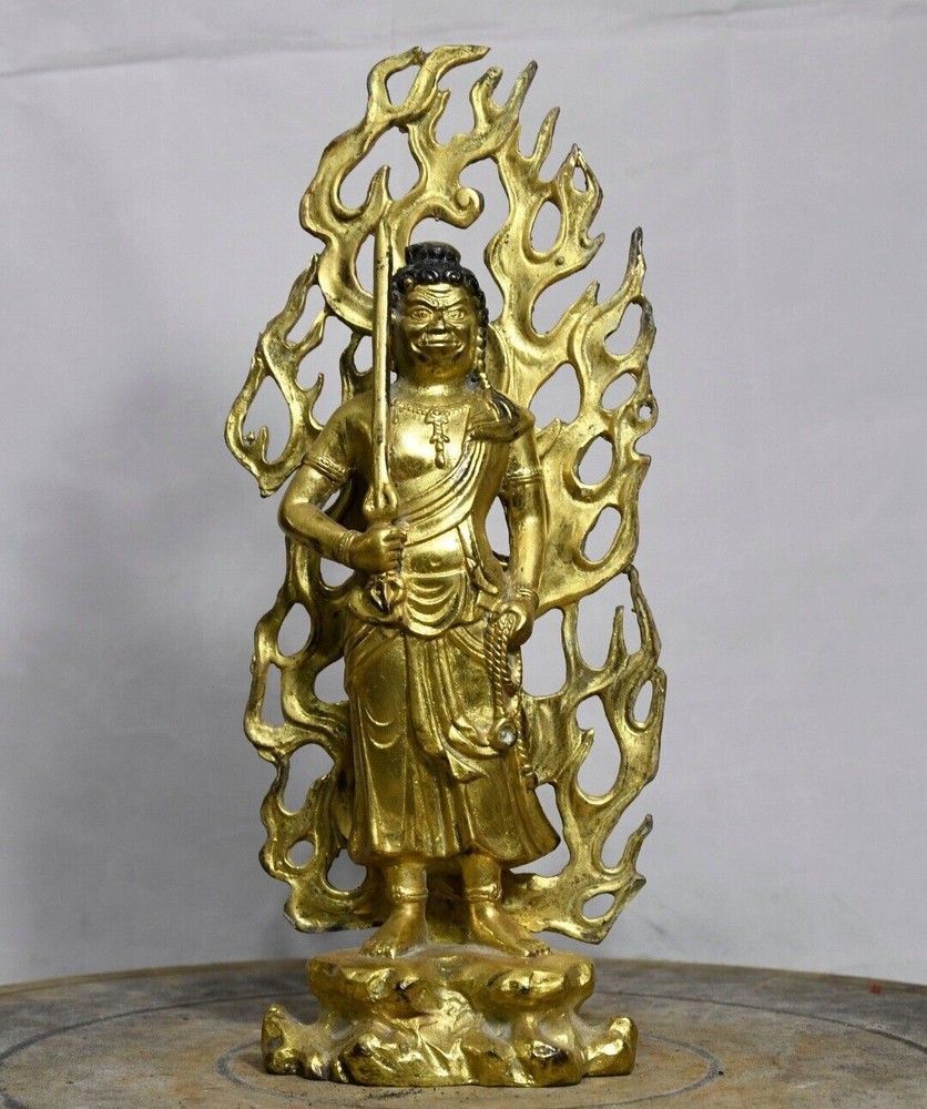 10.6 Antique Tibetan Buddhism Bronze Gilt Acalanatha Buddha Temple Statue