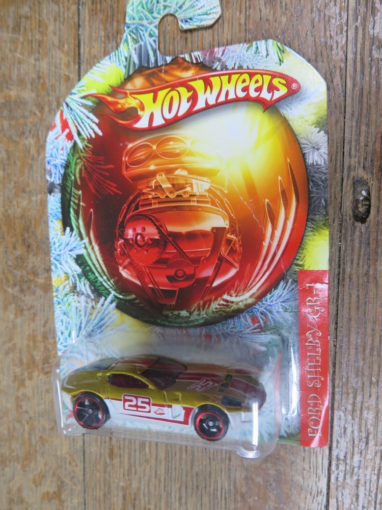 2 LOT - 2010 Hot Wheels Holiday Hot Rods FORD SHELBY GR-1 Gold/White w/ Black