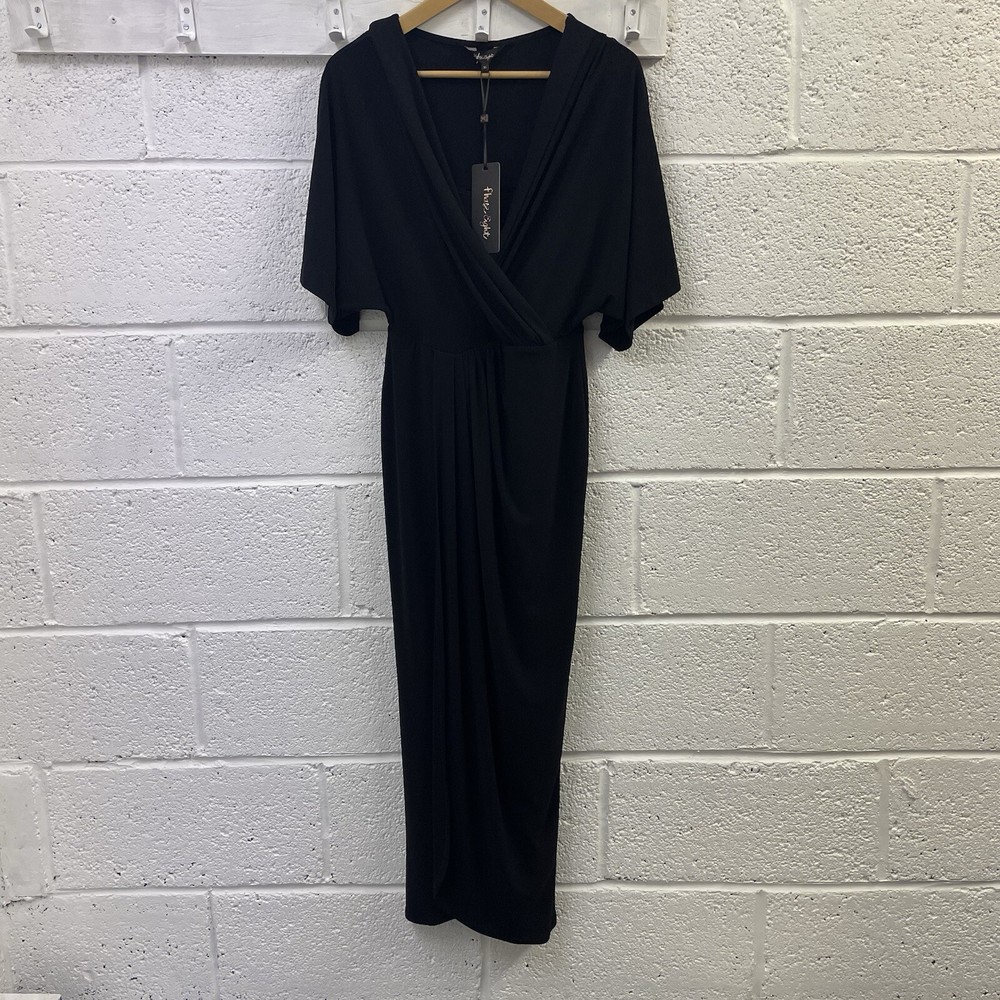 BNWT Phase Eight Black Kimono Sleeve Wrap Across Maxi Dress UK 10