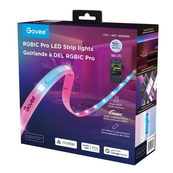 Govee Smart RGBIC Pro 49.2ft LED Strip Lights with 64+ Scenes and Music Sync Modes