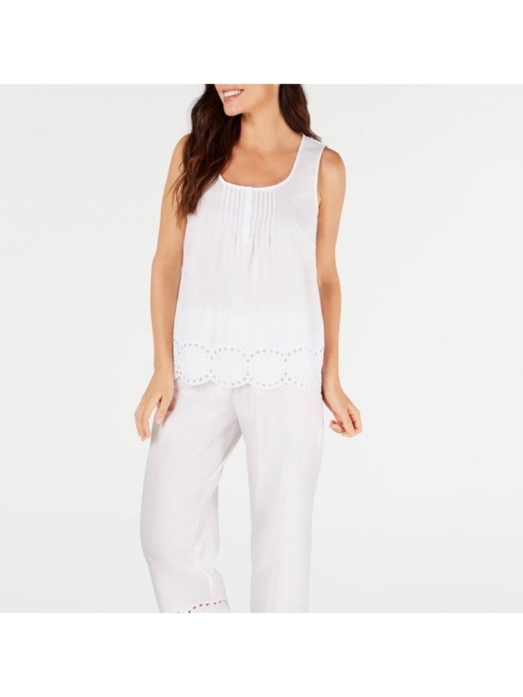CHARTER CLUB Intimates White Eyelet Lace Hem Capri Sleep Pants L