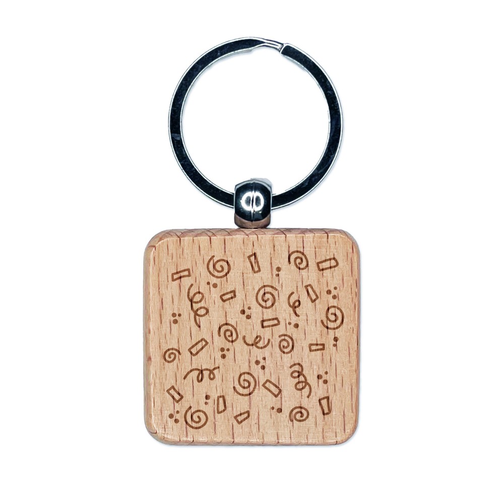 Scattered Confetti Party Celebration Birthday Engraved Wood Square Keychain