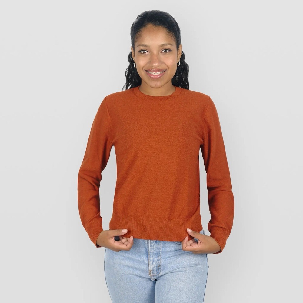 Women 100% Extra fine Merino Wool brown pullover sweater size XS