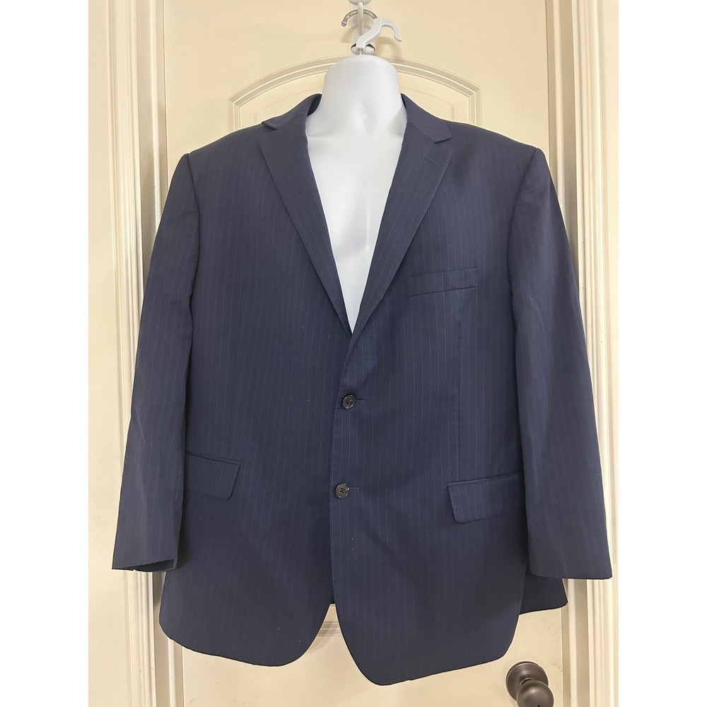 Jos A Bank Tailored Fit Blue Pinstripe Suit Jacket 48R Traveler Coat