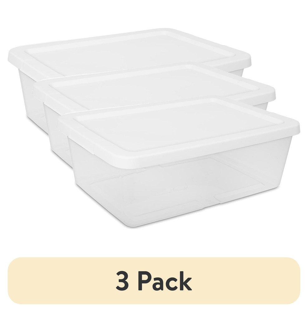 (3 Pack) 12 Quart Small Plastic Storage Bins with Snap-On Lids