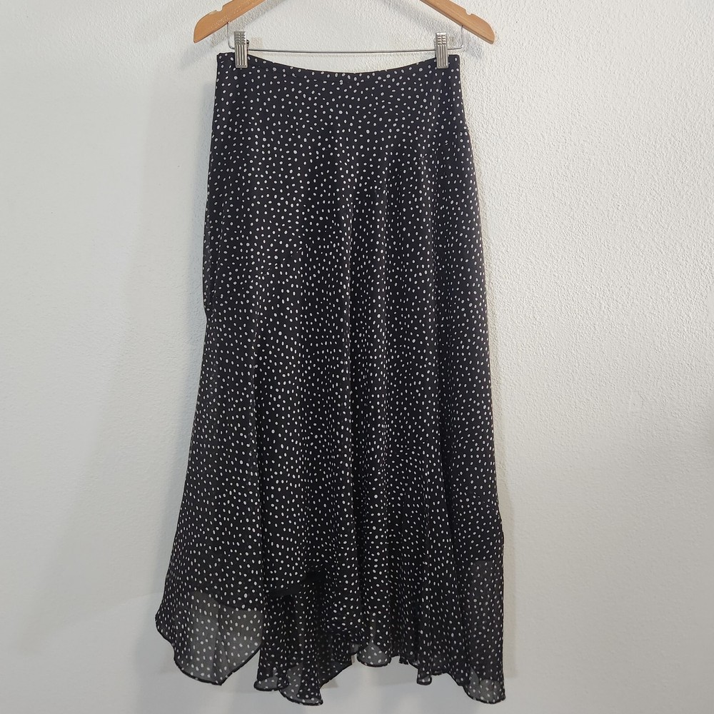 Cabi Sinatra Skirt Womens 4 Black Polka Dot Maxi Career Casual Boho Flowy 4024