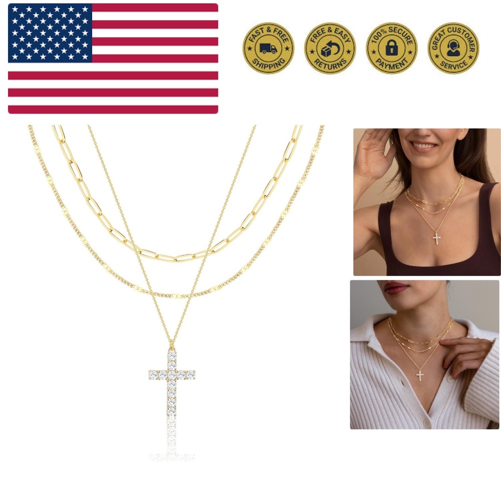 Layered Gold Necklaces for Women, Stackable Dainty 14K Gold Silver Plated Tre...