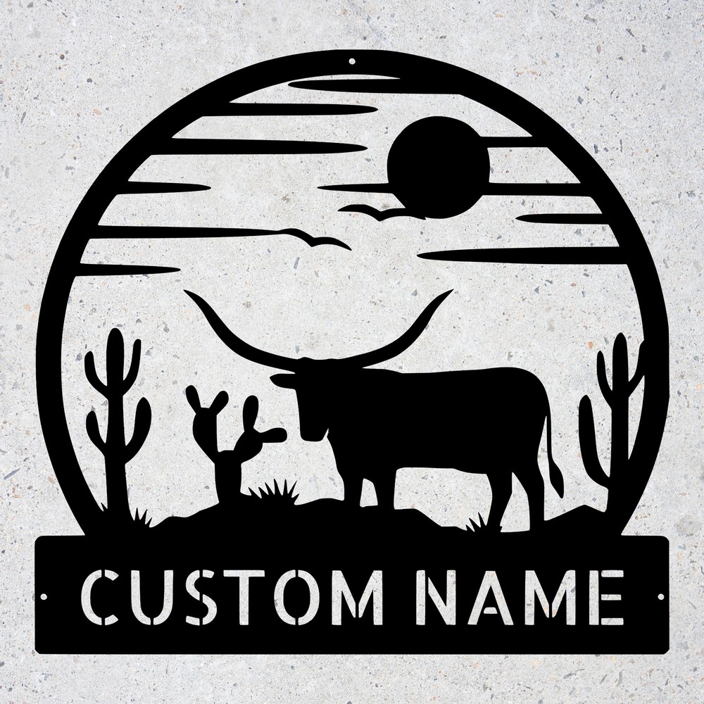 Personalized Longhorn Metal Wall Sign Custom Rustic Decor Gift for Texas Lovers
