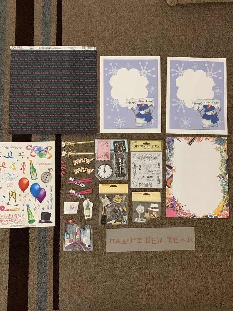 New Years Scrapbook Paper, Stickers & Cut Outs.  NEW-image