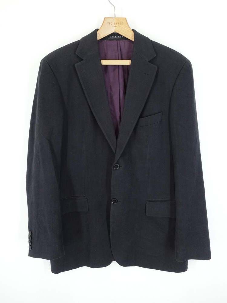Vintage Hugo Boss Jacket Mens 40R Blue Cotton Blazer Retro Made Smart USA Coat