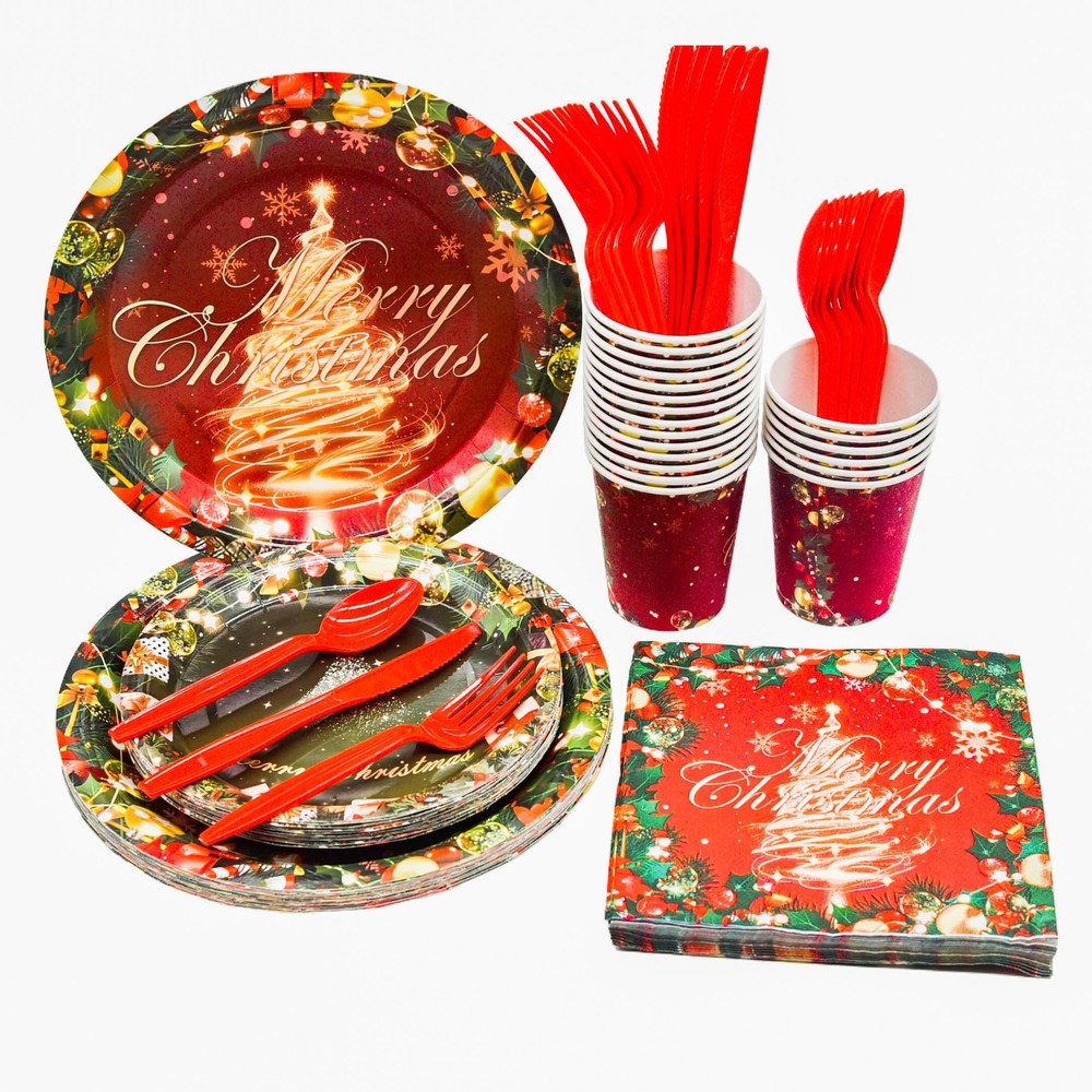 140-Piece Christmas Disposable Tableware Set for Festive Carnival Party Supplies