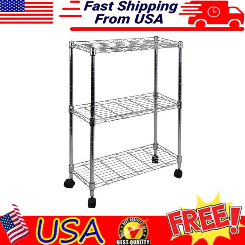 Adjustable 3-Tier Steel Utility Cart for Home Storage and Organization