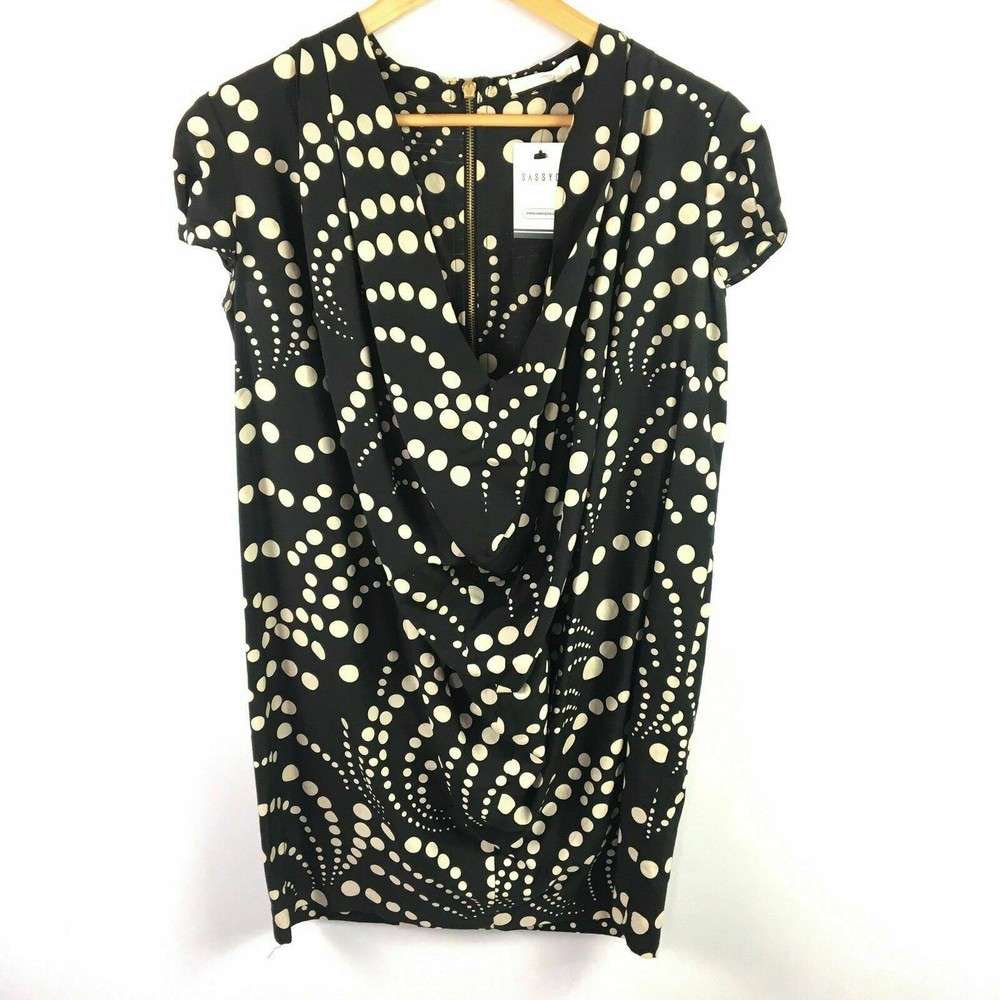 Polka Dot Cowl Neck Top Size 12 Medium Loose Fit Silk Cotton Blend-image