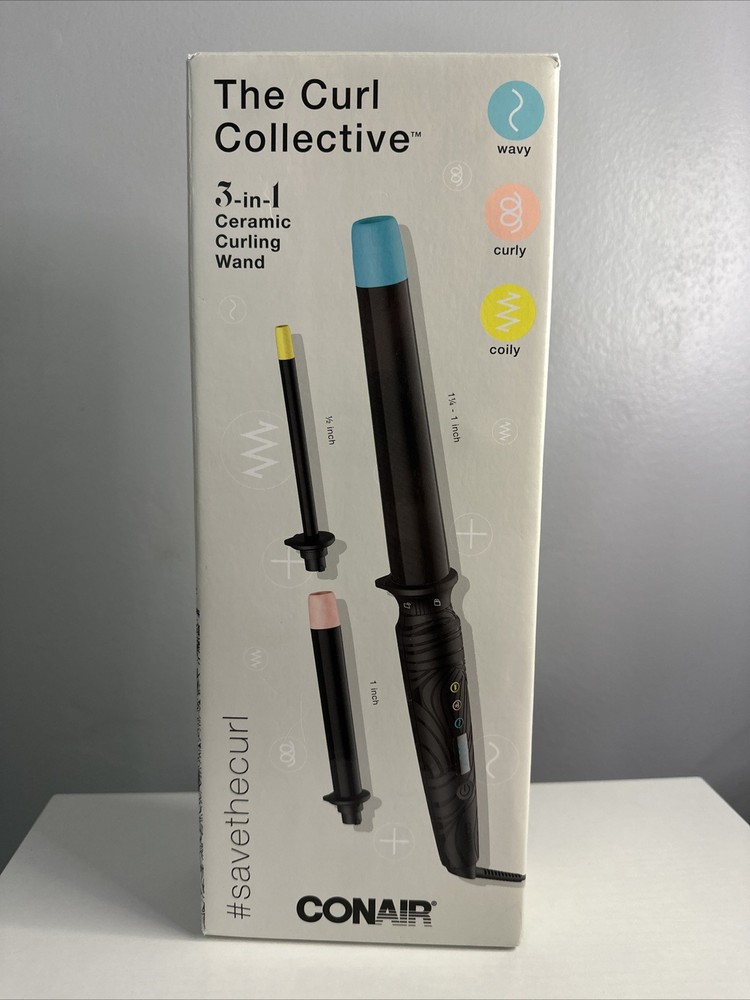 Conair The Curl Collective 3 in 1 Ceramic Curling Wand, Black - New In Box