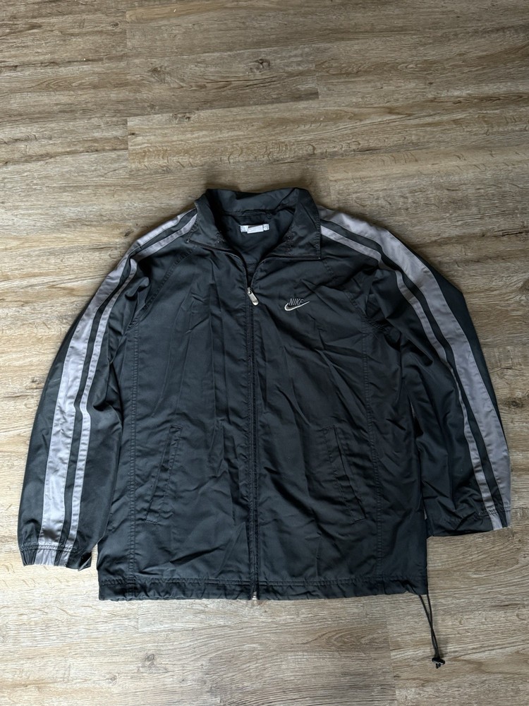 VTG Y2K Nike Black Windbreaker Jacket Mens Medium Full Zip Lined Coat