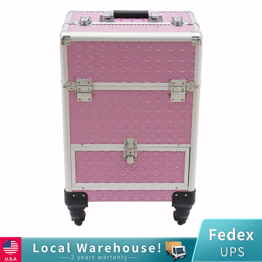 Rolling Makeup Train Case Cosmetic Trolley Makeup Storage Organizer Luggage Box