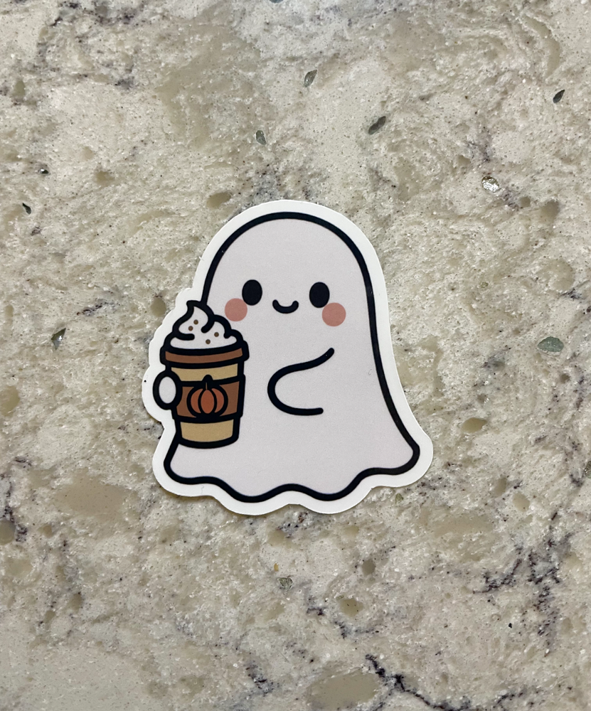 Pumpkin Spice Latte Ghost Sticker l Gloss or Holographic Laminate l Waterproof