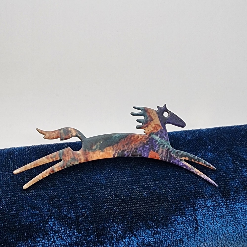 Vtg Lazart Leaping Running Horse Multi Colored Metal Enameled Southwestern Pin