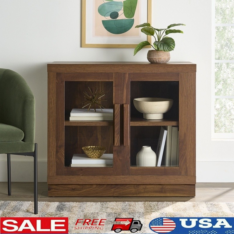 Modern Accent Cabinet with Glass Doors and Adjustable Shelf for Stylish Storage
