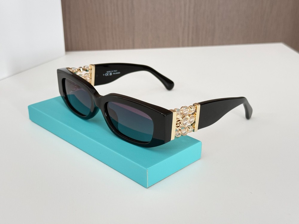 Chanel CH5544 53mm Rectangle Sunglasses Black Gray Polarized Lens