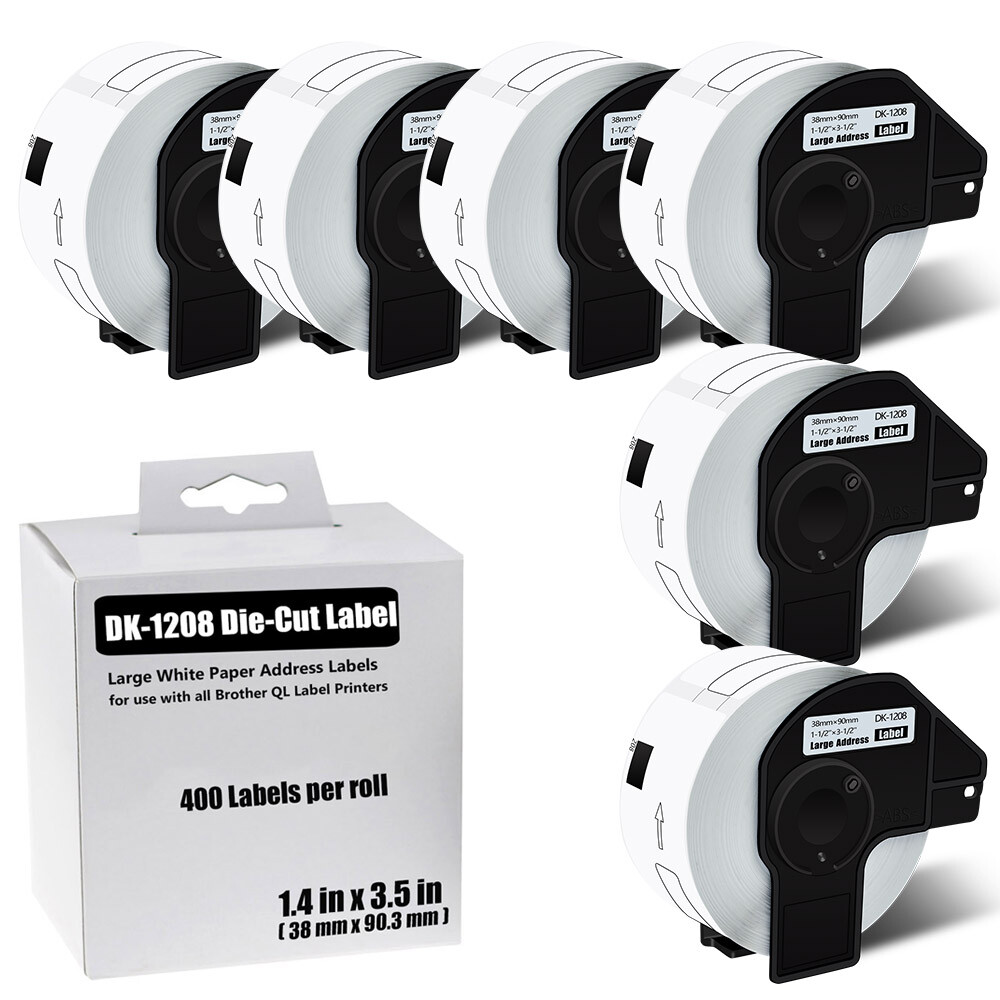 6 Rolls 1.4x3.5 Permanent Frame DK-1208 Labels for Brother QL Printer  