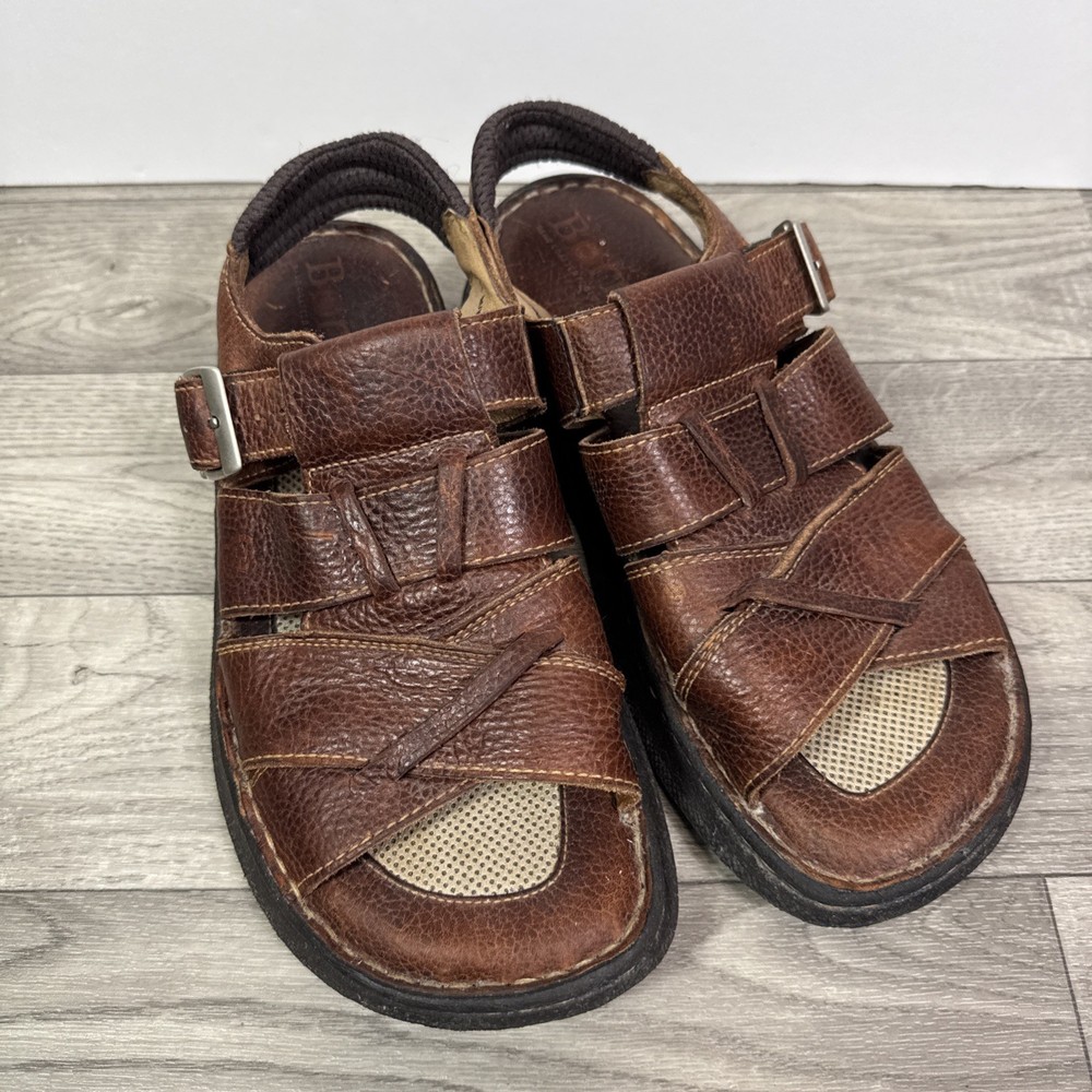 Men's BORN Brown Leather Fisherman Sandals Open Toe Comfort Size 8