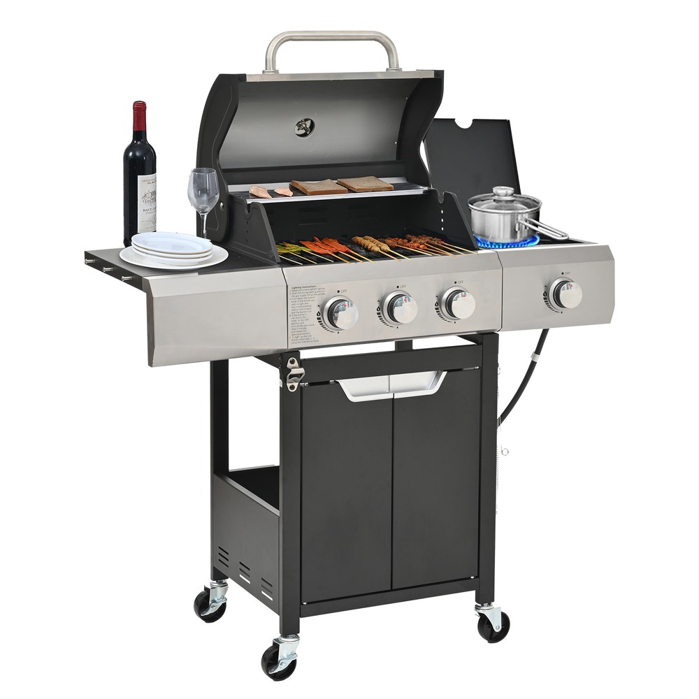Stainless Steel 3 Propane Gas Grill with Side and Cover for BBQ