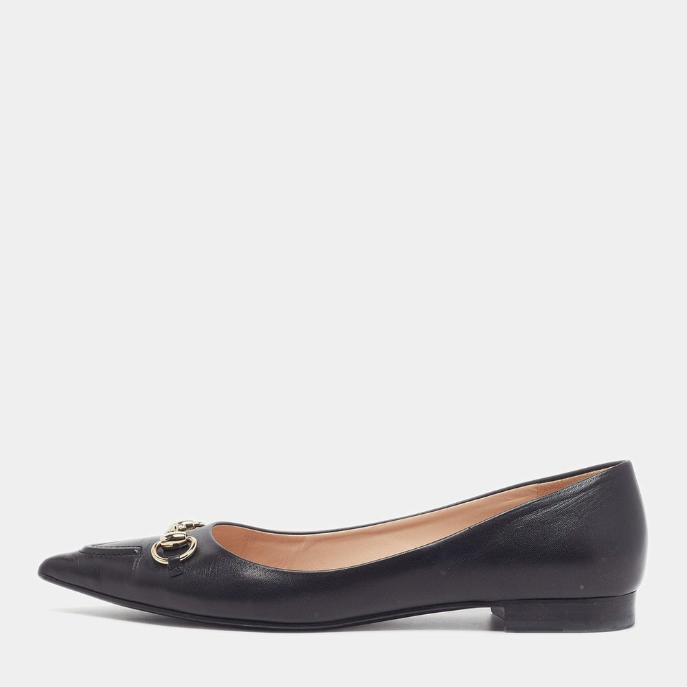 Gucci Size 41 Black Leather and Suede Ballet Flats