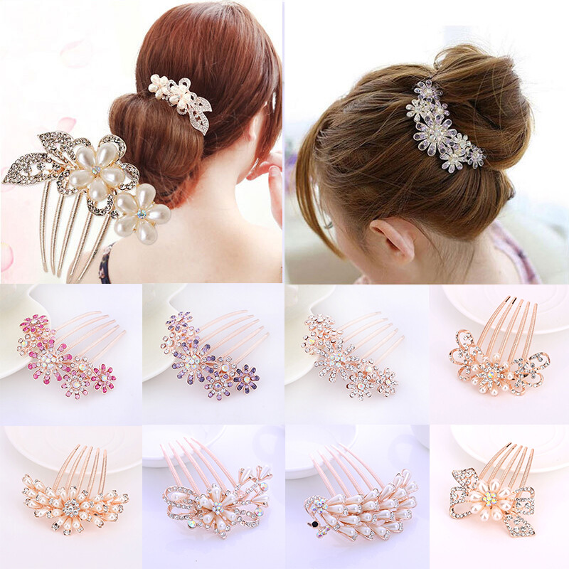 Hair Accessories Bridal Headdress Rhinestone Hair Comb Pearl Plate Hair Comb