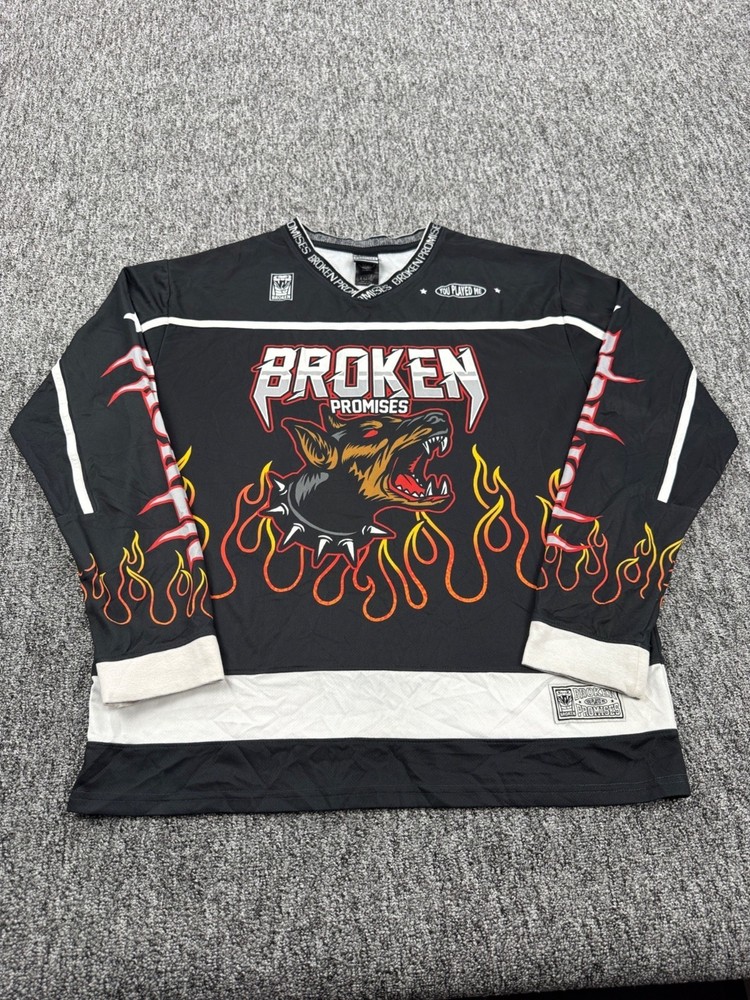 Broken Promises Hockey Jersey Adult XL Graphic Big Bark Flames Double Sided AOP