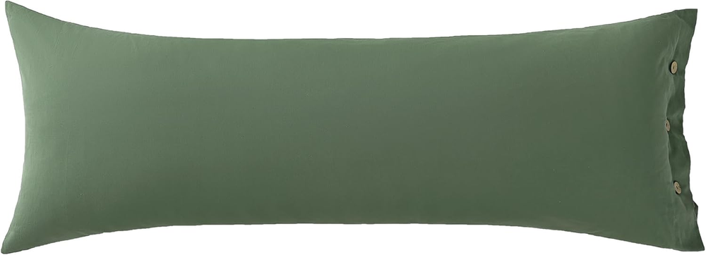Pillowcase Body Cotton 1pc Button Green Pillow Case 20×54in 100% Washed Cotto...