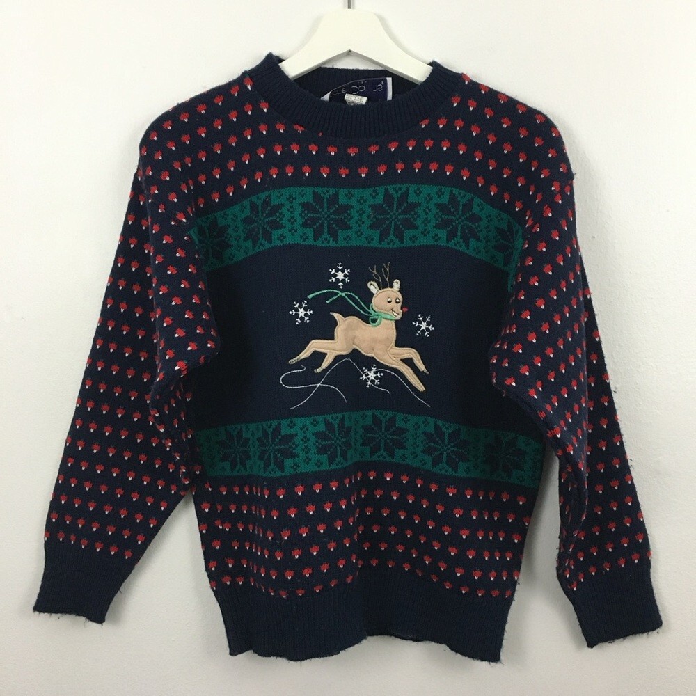 Vintage Kate Collin’s Women’s Holiday Christmas Reindeer Sweater Size Medium