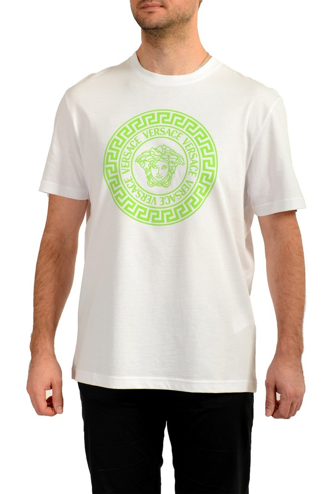 Versace Men's White & Mint Medusa Logo Print Short Sleeve T-Shirt US 2XL IT 56