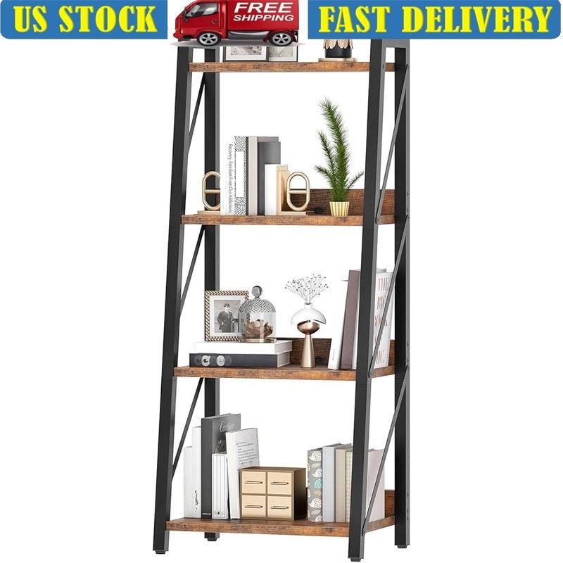 4-Tier Ladder Shelf Corner Storage Display Unit Freestanding Wooden Bookshelf US