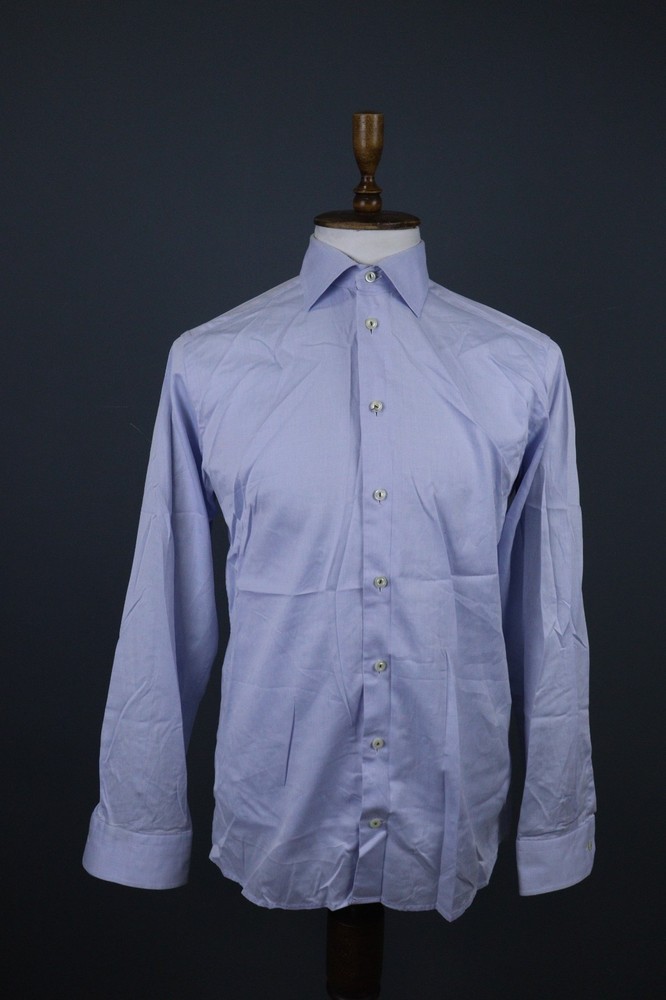 Eton Blue Slim Cotton Long Sleeve Collared Button-Up Dress Shirt Size 41 / 16
