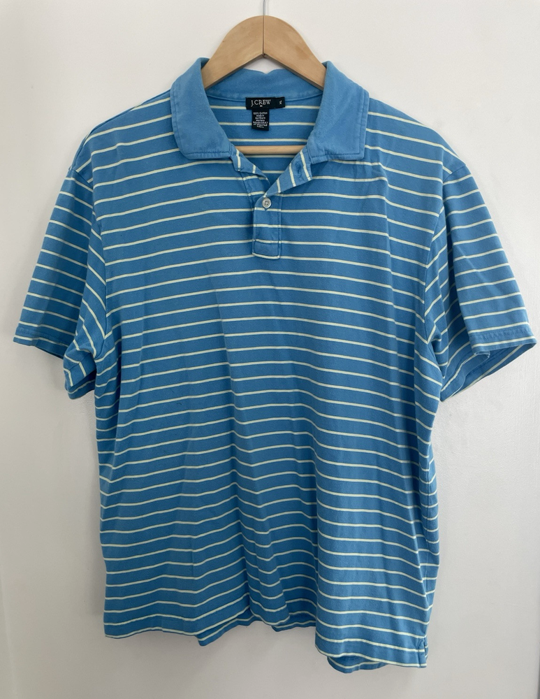 J. Crew Men's Classic Striped 100% Cotton Short Sleeve Polo Shirt Blue Yellow XL