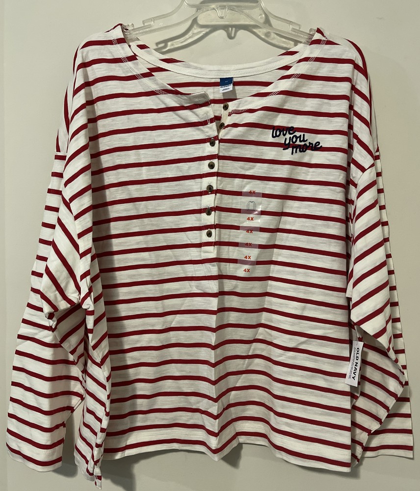 Old Navy, Women’s, 4x, Red, Striped, Long-Sleeved, Cotton, Shirt NWT! A4189