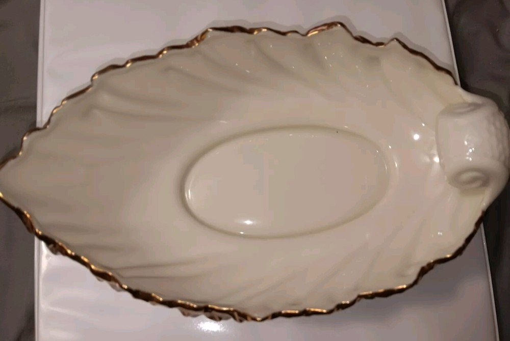 Vintage Lenox Mid Century Ivory Acanthus Leaf Candy Dish Blue Mark 1930-1955