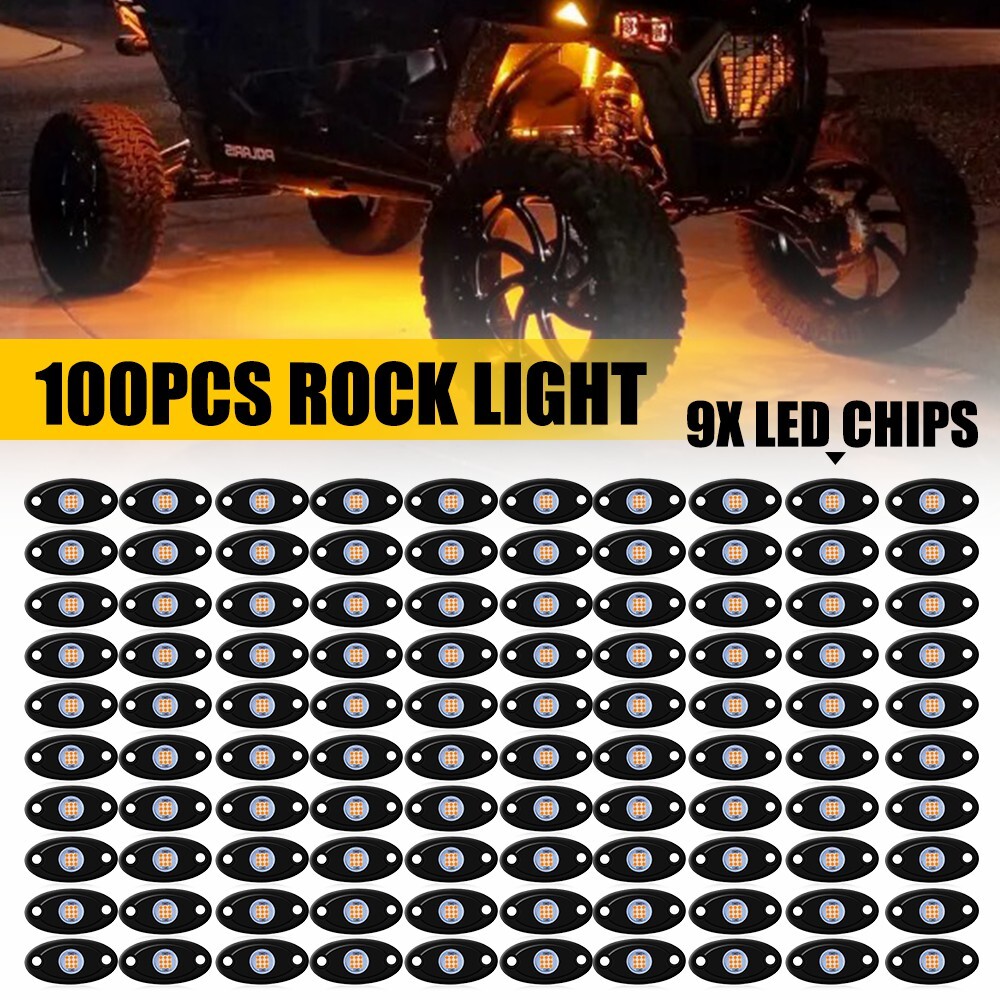 100Pc Amber LED Rock Light Pods Underbody Glow Lamp Offroad SUV Pickup Truck UTV