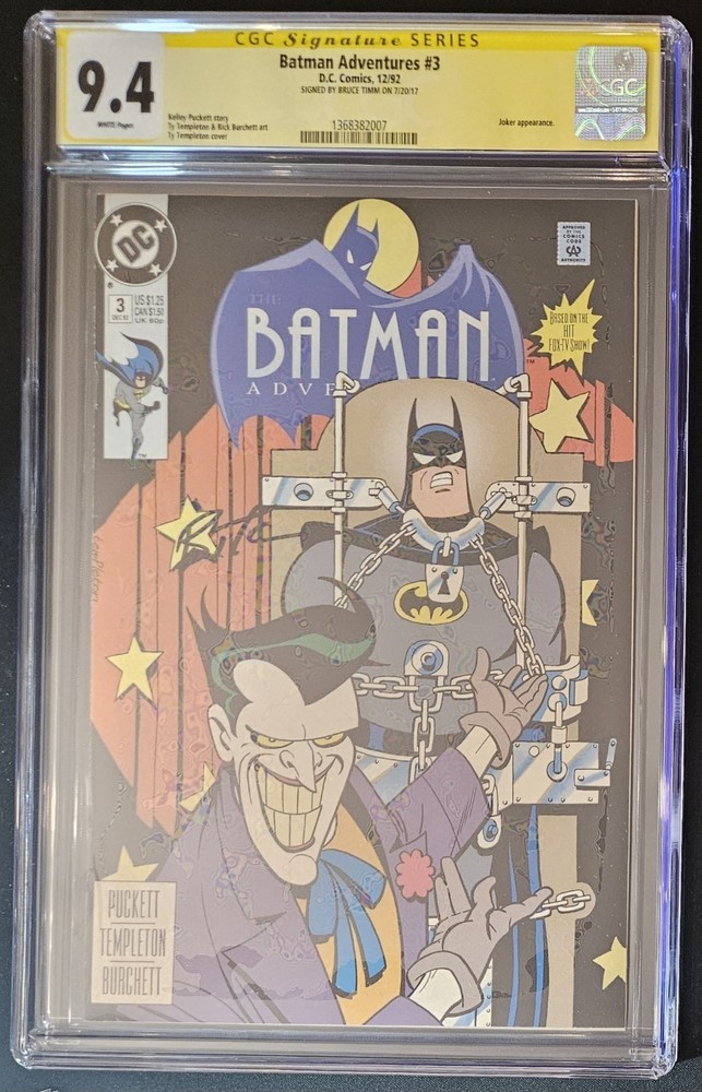 CGC 9.4 Signature Series Batman Adventures #3 Signed By Bruce Tim Dec. 1992