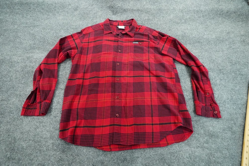 Columbia Men's XL Red Plaid Flannel Shirt for Camping Hiking & Outdoor Adventures  