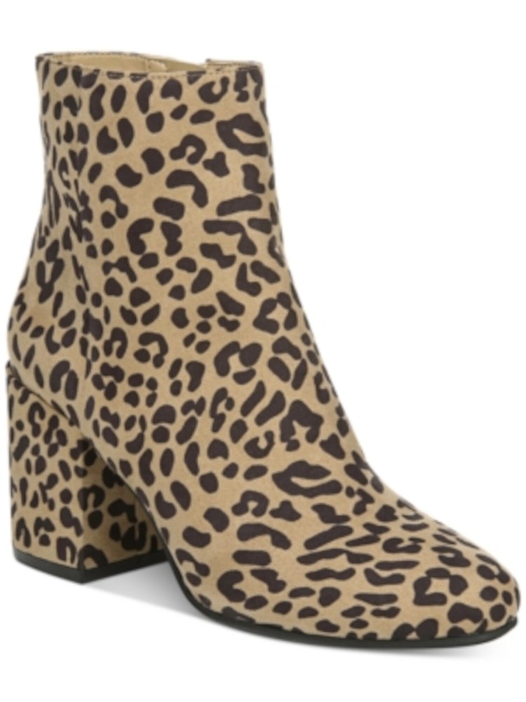 BAR III Womens Beige Leopard Print Gatlin Almond Toe Block Heel Booties 7.5 M