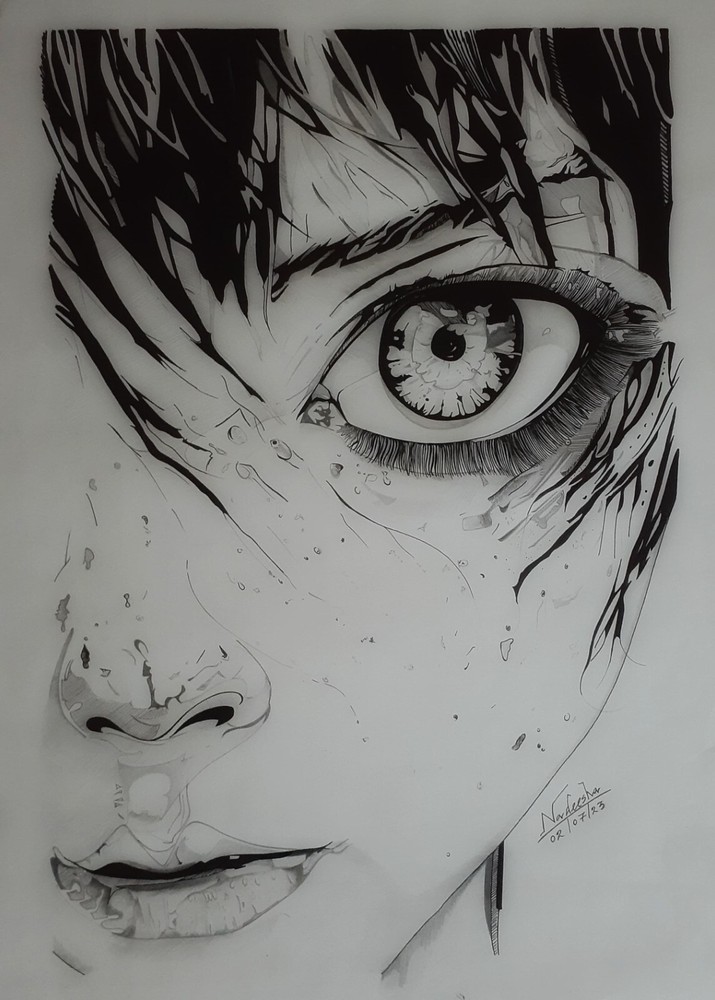 100% Original Hand-Drawn Anime-Inspired Girl Face Artwork