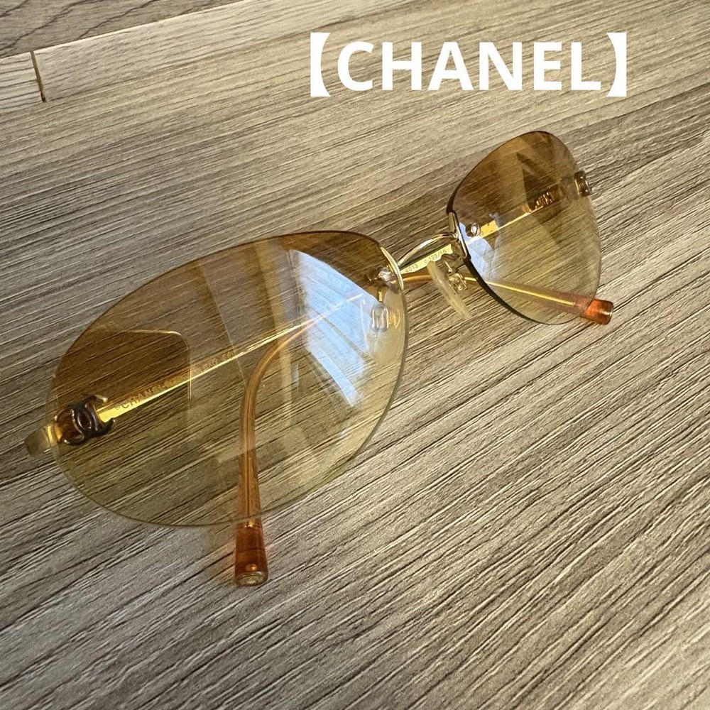 Chanel Vintage Gold Orange Lens Sunglasses Unused Condition
