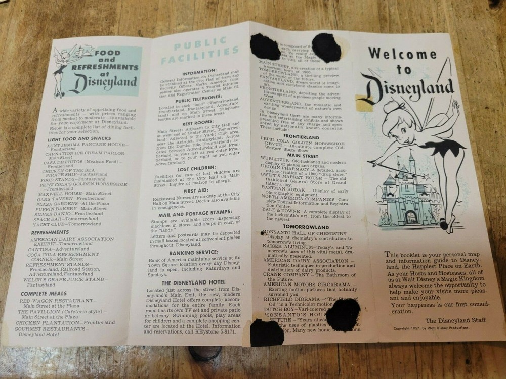 1957 Vintage Disneyland Tinkerbell Map Brochure - Original Disney Collectible