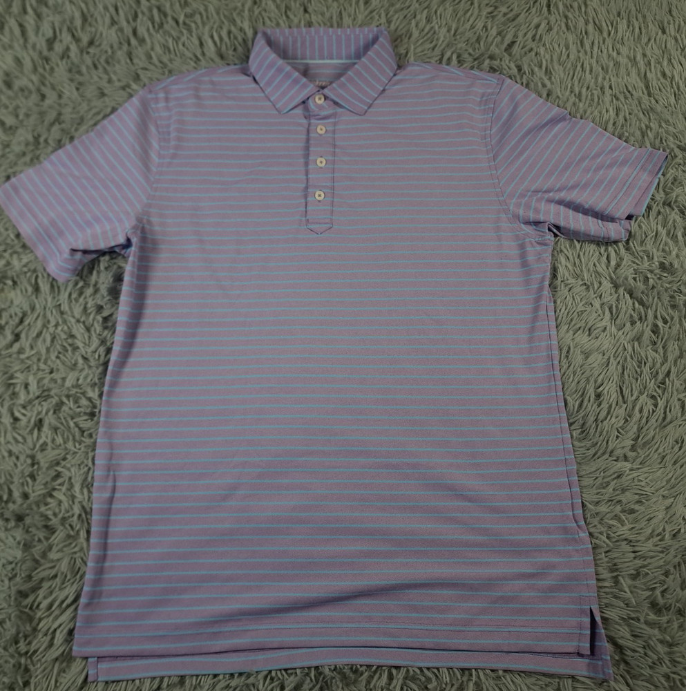 Johnnie-O Polo Shirt Mens Medium Purple Striped Performance Short Sleeve Golf
