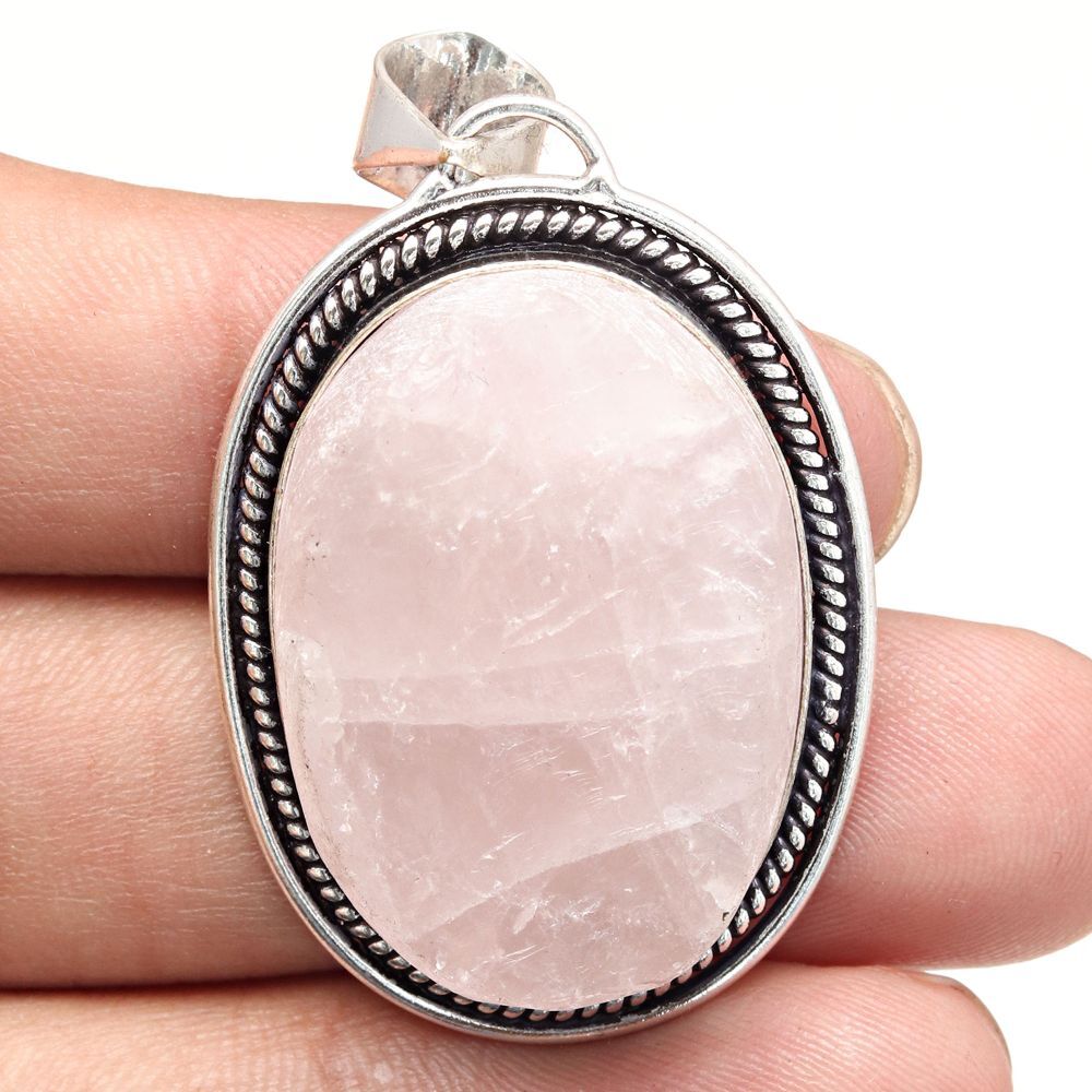 Pink Rose Quartz Drusy Pendant Silver Jewelry Gift for Mom 2 Inch-image
